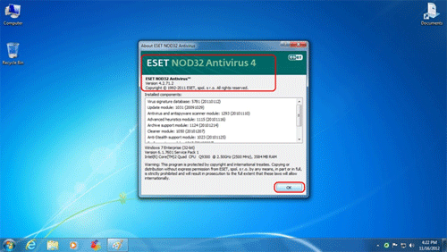 ESET About Screen, Information